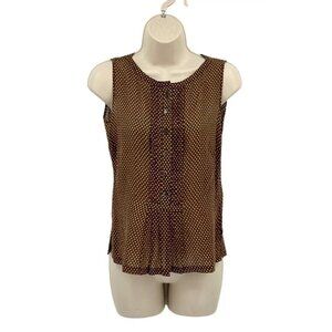 Rene Lezard Sleeveless Top Womens Size 4 (34) Top Brown Polka Dot Blouse Button